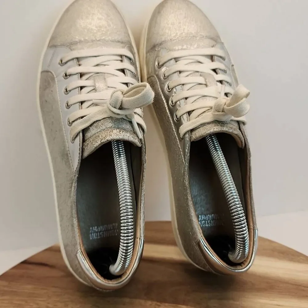 Womens Johnston & Murphy Emerson Lace-up Silver/White Crackle Leather Sneakers 8